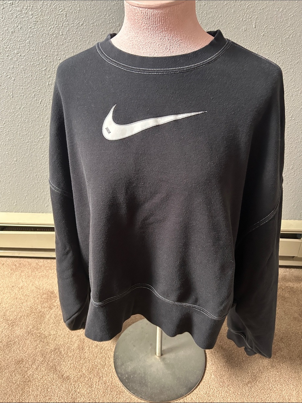 Nike Women’s Black Crewneck Sweatshirt with White Swoosh